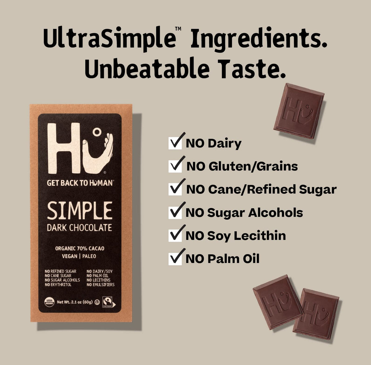 Hu Chocolate Bars 6 Pack – Simple Organic Dark Chocolate | Vegan, Paleo, Gluten Free