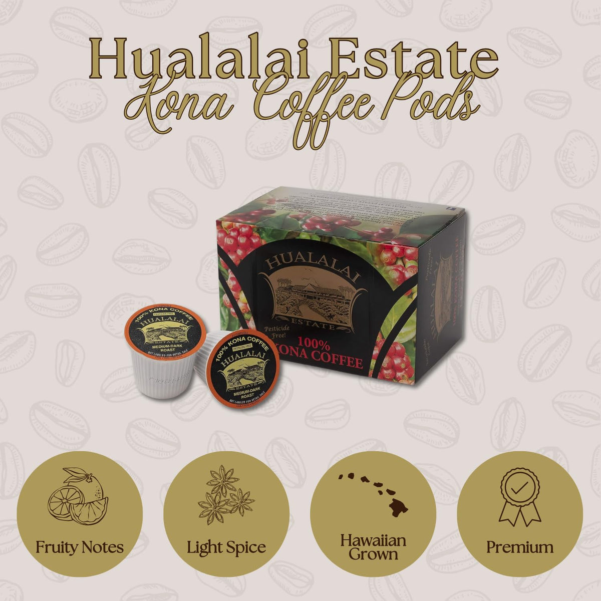 Hualalai Estate 100% Kona Coffee K-Cups – Medium Dark Roast, 12-Count
