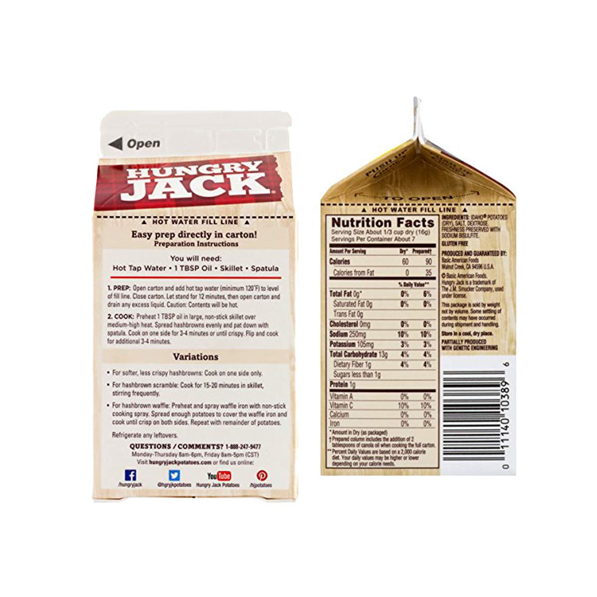 Hungry Jack Original Hash Browns – Gluten Free, 3.2 oz (8 Pack) Serves 5