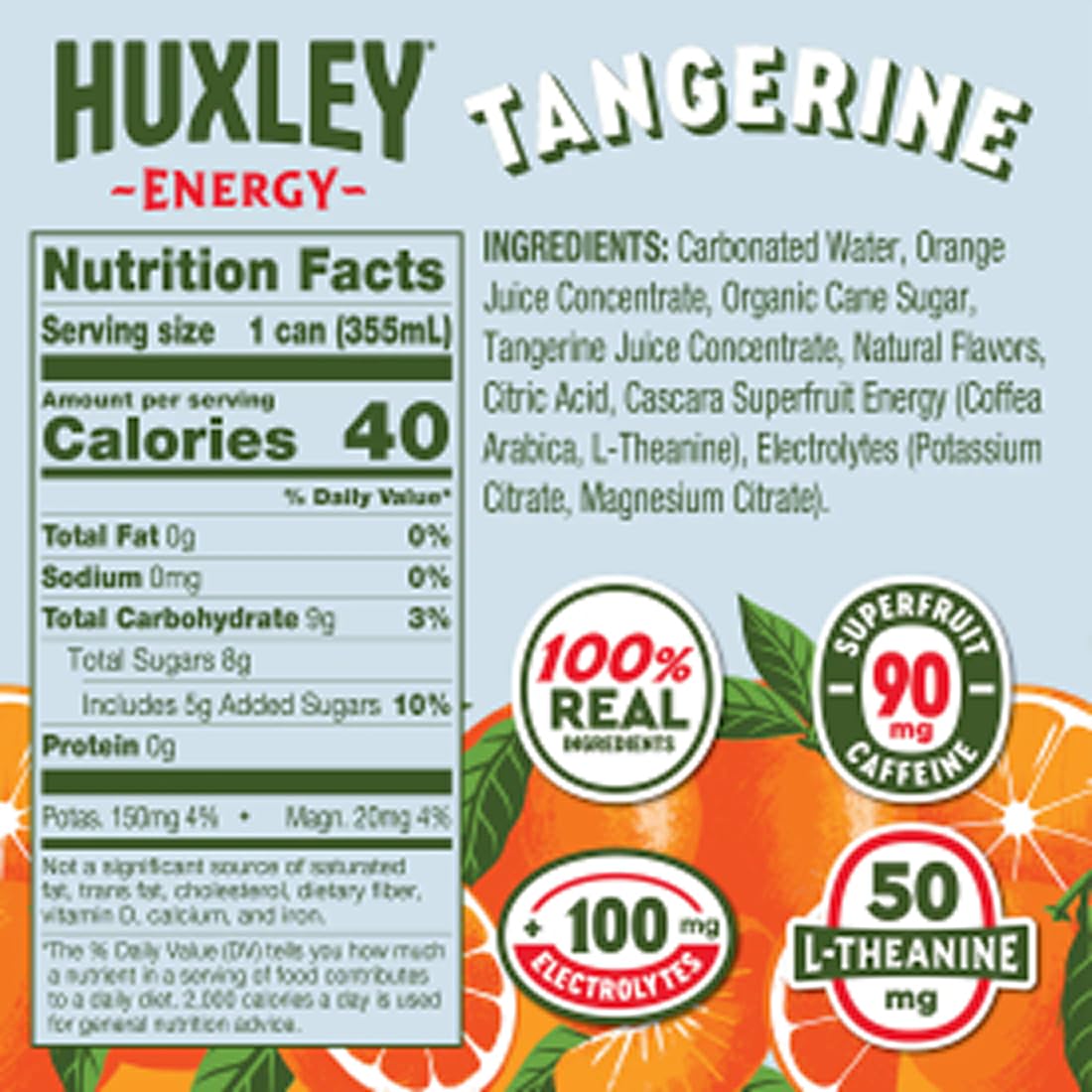 Huxley Variety Pack Energy Drink – 90mg Natural Caffeine, Clean Energy, 5g Sugar | Real Fruit Juice | Plant-Based (Pack of 12)