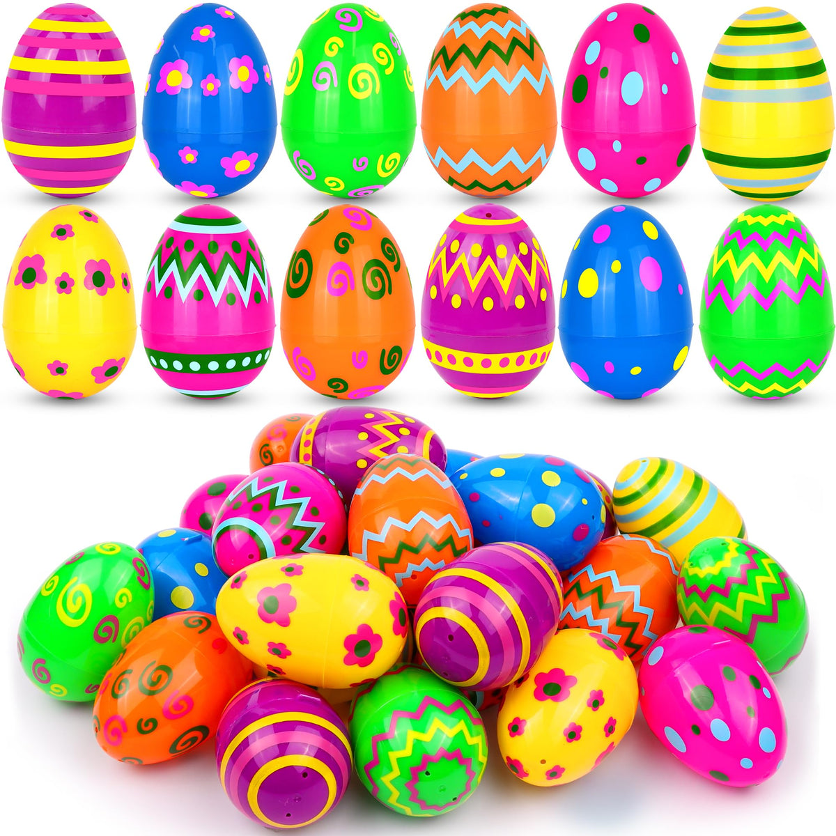 Huyamap 36PCS 3.1-Inch Plastic Easter Eggs Bulk | Bright Printed Fillable Eggs for Egg Hunts