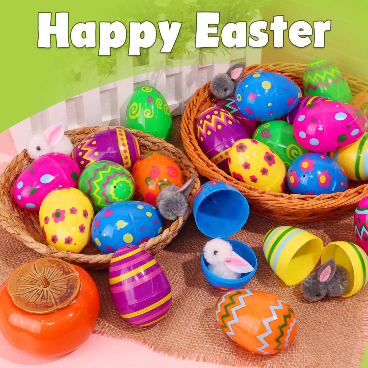 Huyamap 36PCS 3.1-Inch Plastic Easter Eggs Bulk | Bright Printed Fillable Eggs for Egg Hunts