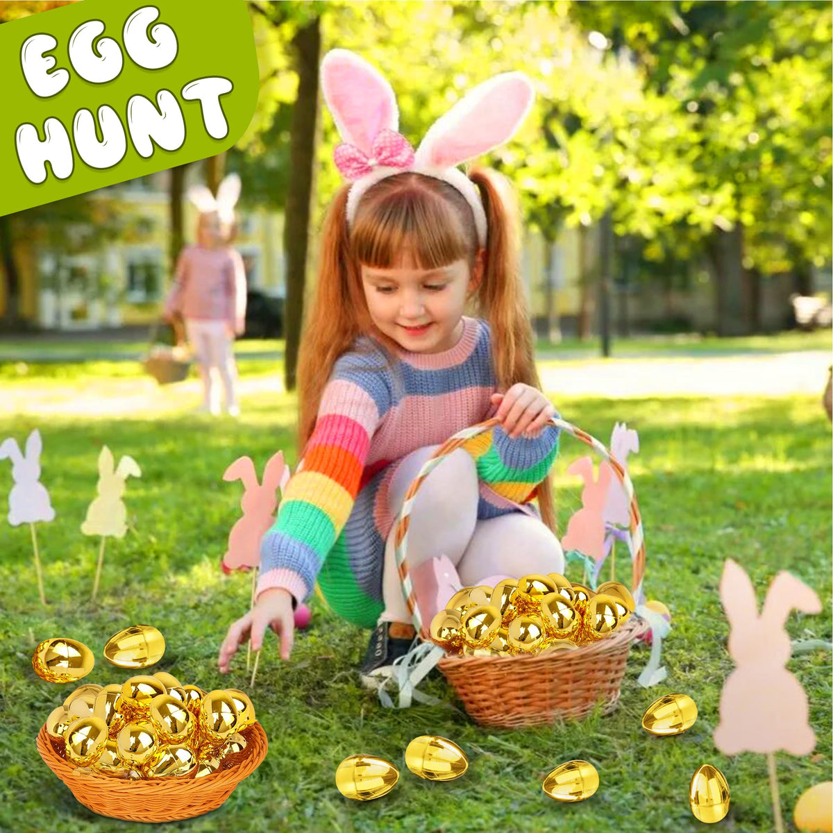 Huyamap 48-Piece Golden Easter Eggs • 2.4-Inch Shiny Fillable Plastic Eggs for Hunts