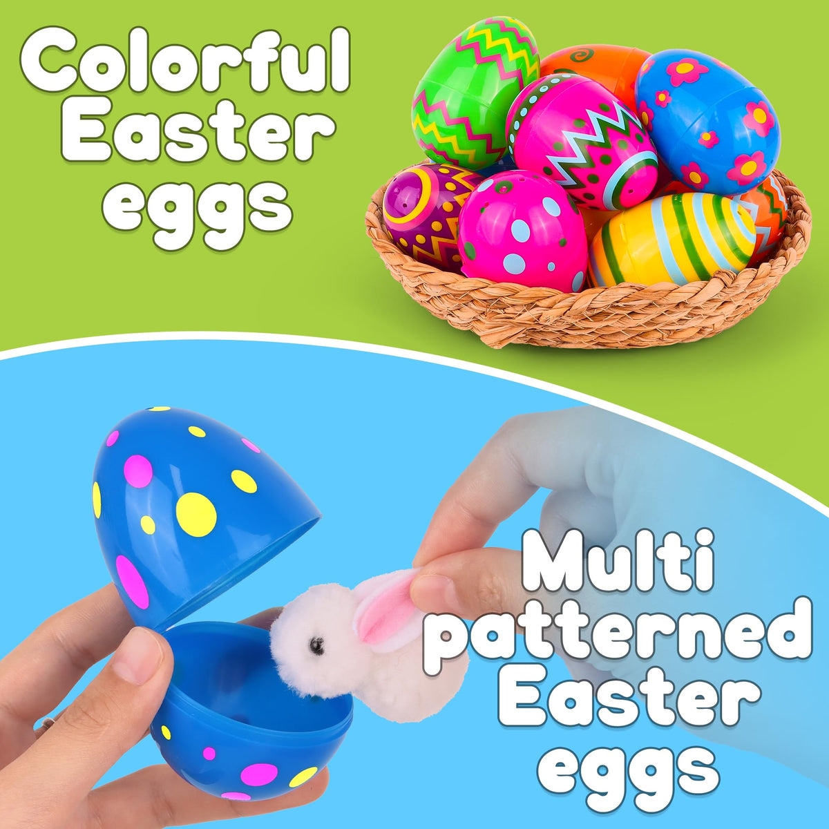 Huyamap 60pcs 3.1-Inch Plastic Easter Eggs - Bright Printed Fillable & Reusable for Egg Hunts