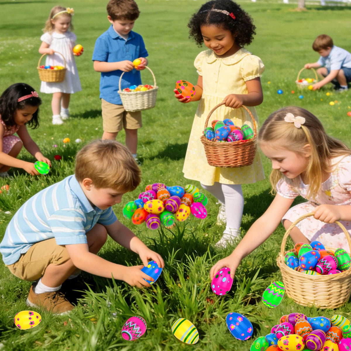 Huyamap 60pcs 3.1-Inch Plastic Easter Eggs - Bright Printed Fillable & Reusable for Egg Hunts
