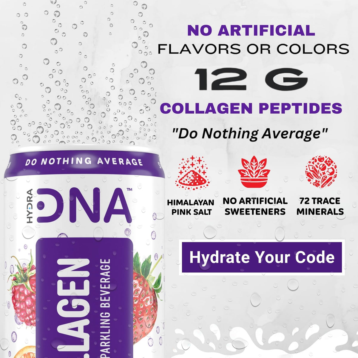 HYDRADNA Sparkling Collagen Water Berry Punch – Sugar-Free, Keto-Friendly (12 Pack)