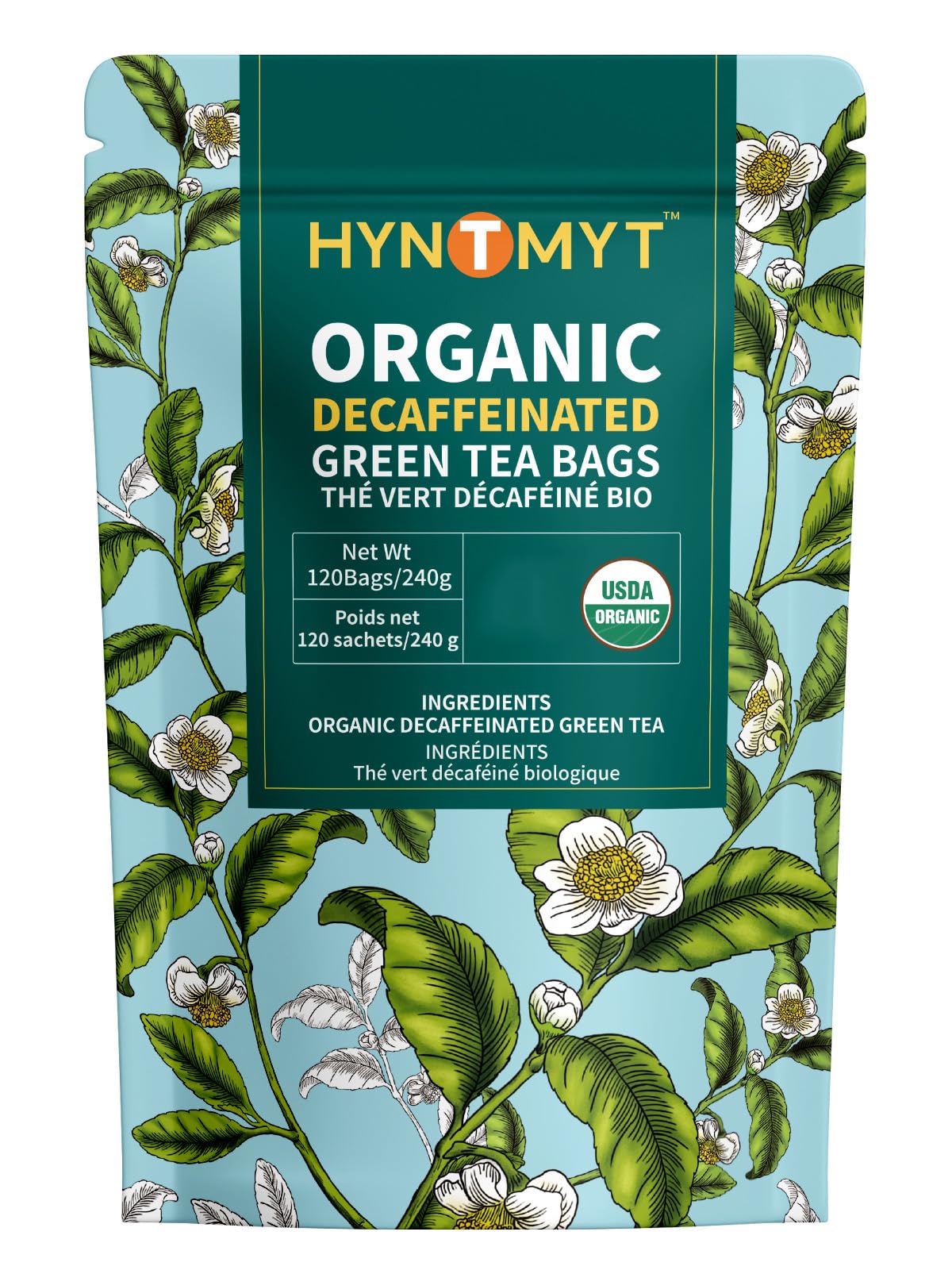 HYNTMYT Organic Decaffeinated Green Tea Bags – USDA Organic, Fresh & Smooth, Unsweetened (120 Count)