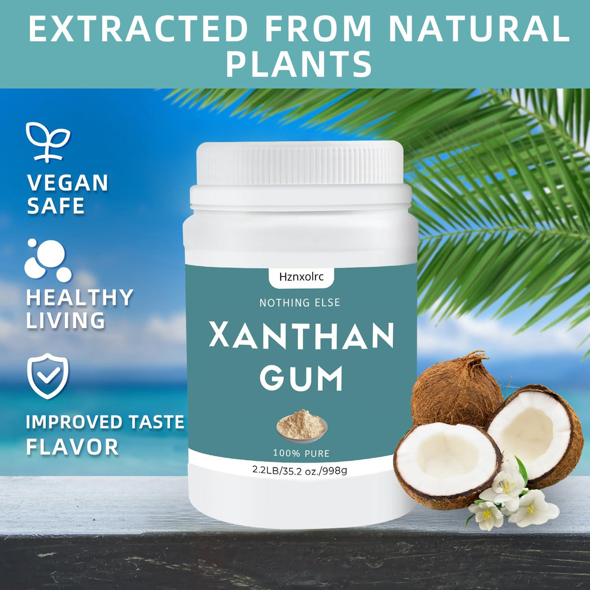Hznxolrc 2.2 lb Food-Grade Xanthan Gum Powder – Gluten-Free Thickener for Baking, Ice Cream, Yogurt & More