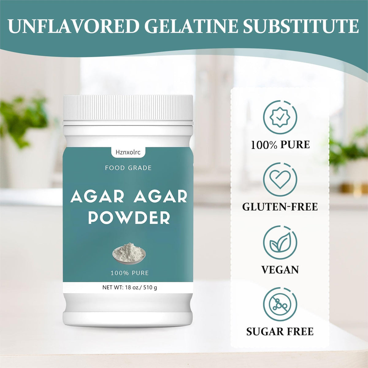 Hznxolrc 18 oz Agar Agar Powder – 100% Pure Natural Thickener & Gelling Agent for Desserts, Jellies & Vegan Cheeses