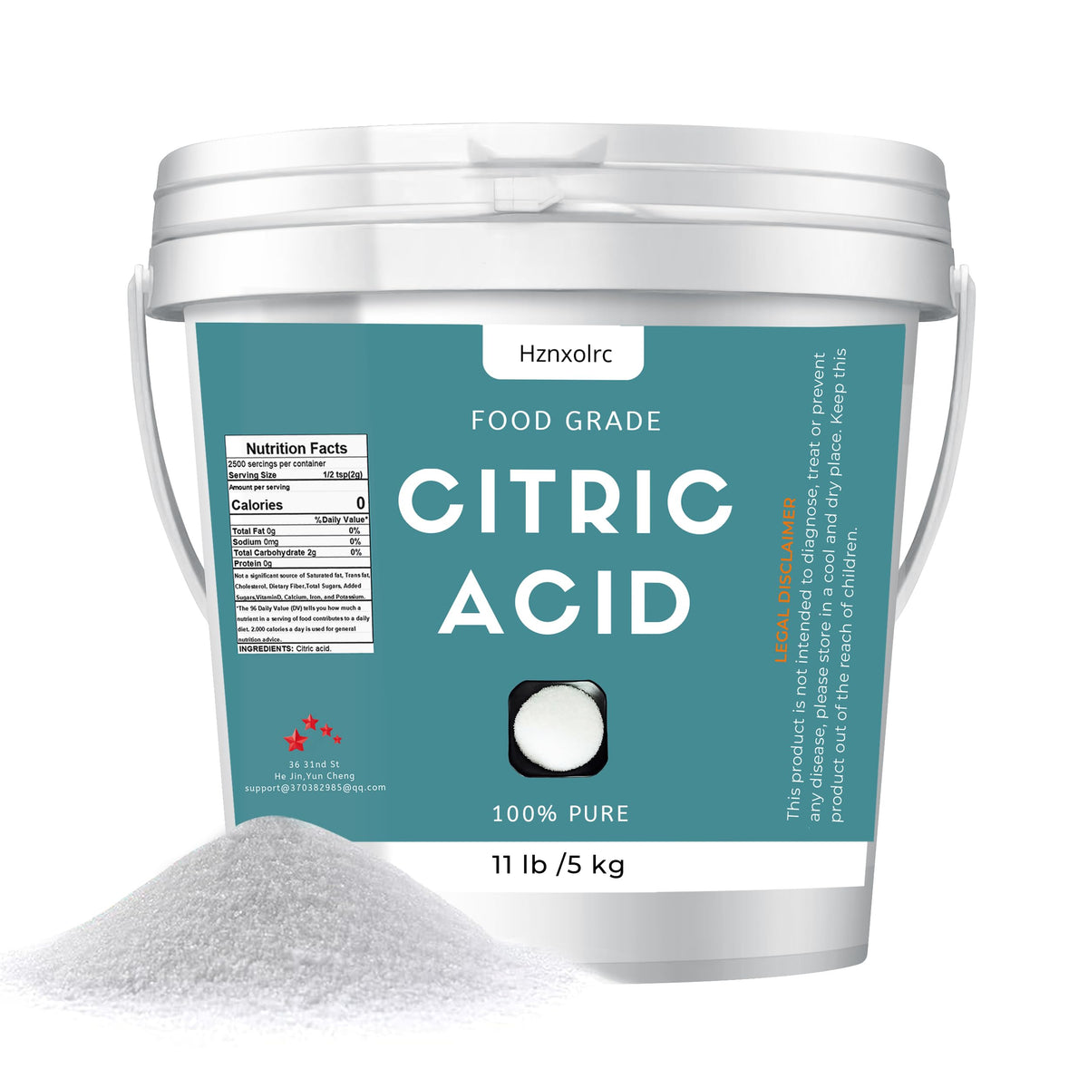 Hznxolrc 11 lb Citric Acid Powder – Food Grade, Pure, Multi-Purpose for Cleaning, Cooking & Canning