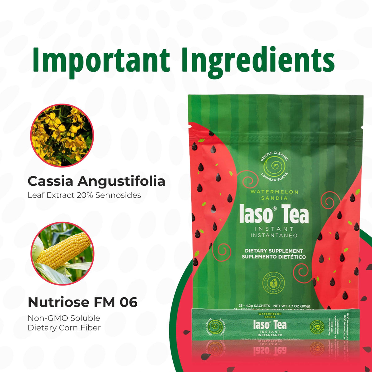 IASO Iaso Instant Tea (Watermelon) – Refreshing, On-the-Go Cleansing Tea for Daily Wellness | 25 Sachets