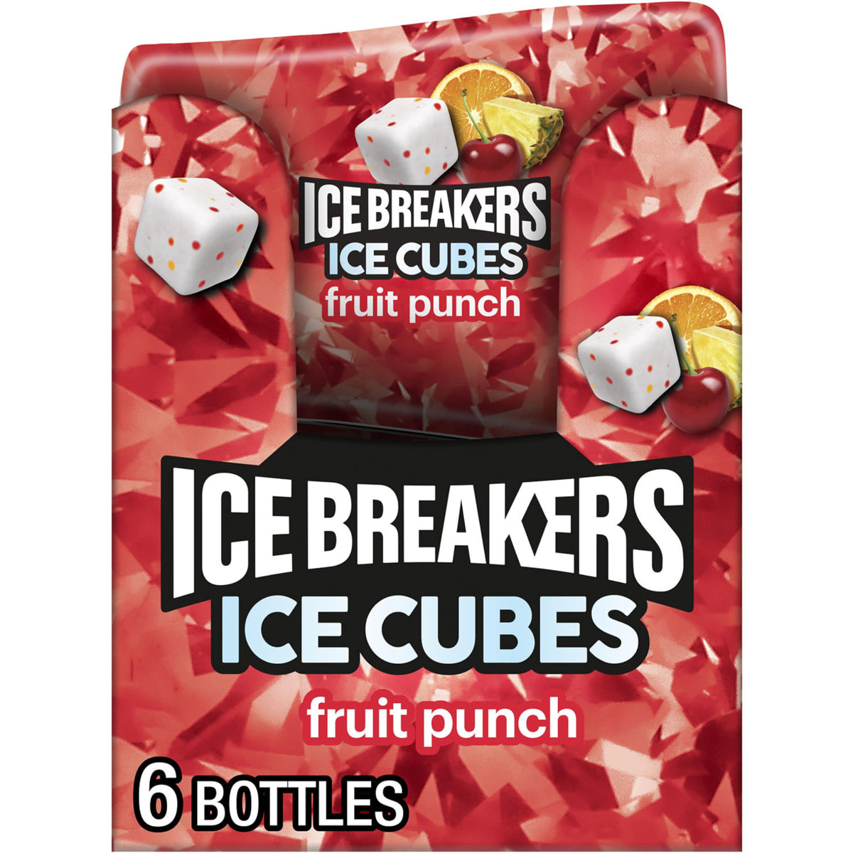 ICE BREAKERS Ice Cubes Fruit Punch Sugar Free Gum Bottles – 6x40 Pieces, ADA Accepted