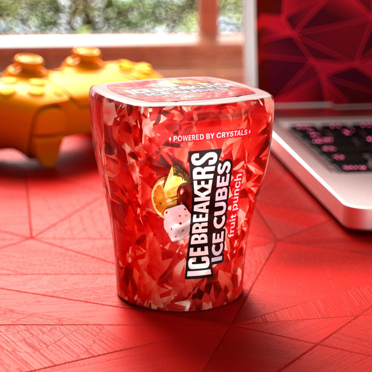 ICE BREAKERS Ice Cubes Fruit Punch Sugar Free Gum Bottles – 6x40 Pieces, ADA Accepted