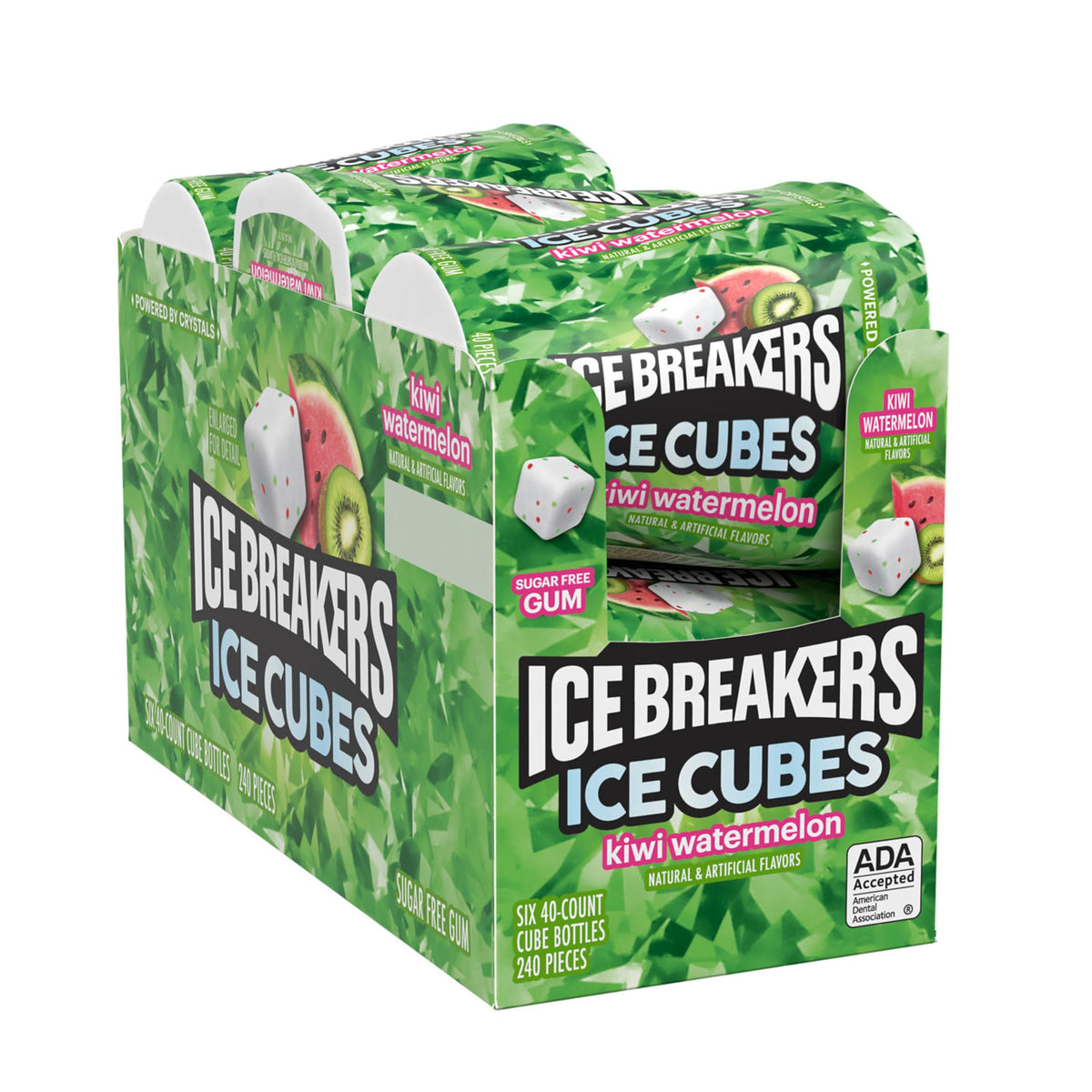 Ice Breakers Ice Cubes Kiwi Watermelon Sugar Free Chewing Gum Bottles – 6 Count, 40 Pieces