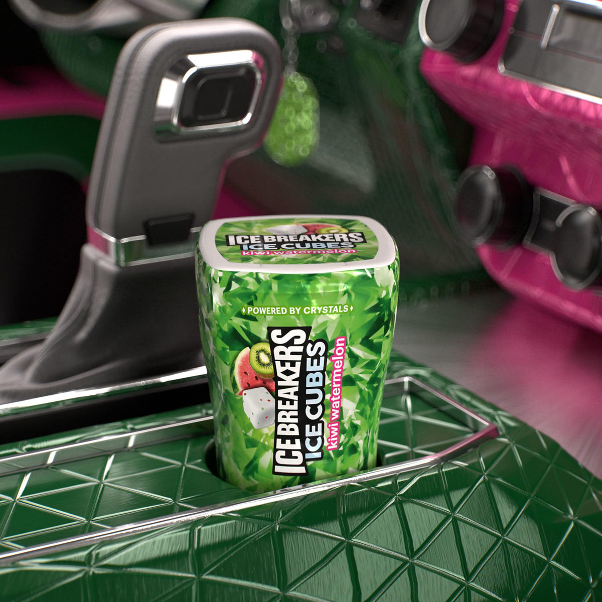 Ice Breakers Ice Cubes Kiwi Watermelon Sugar Free Chewing Gum Bottles – 6 Count, 40 Pieces