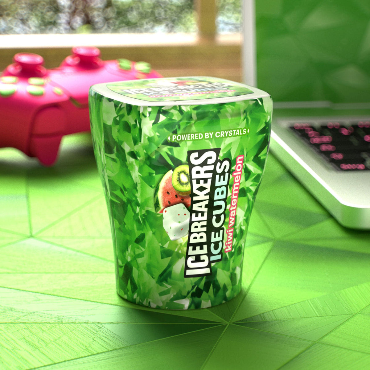 Ice Breakers Ice Cubes Kiwi Watermelon Sugar Free Chewing Gum Bottles – 6 Count, 40 Pieces