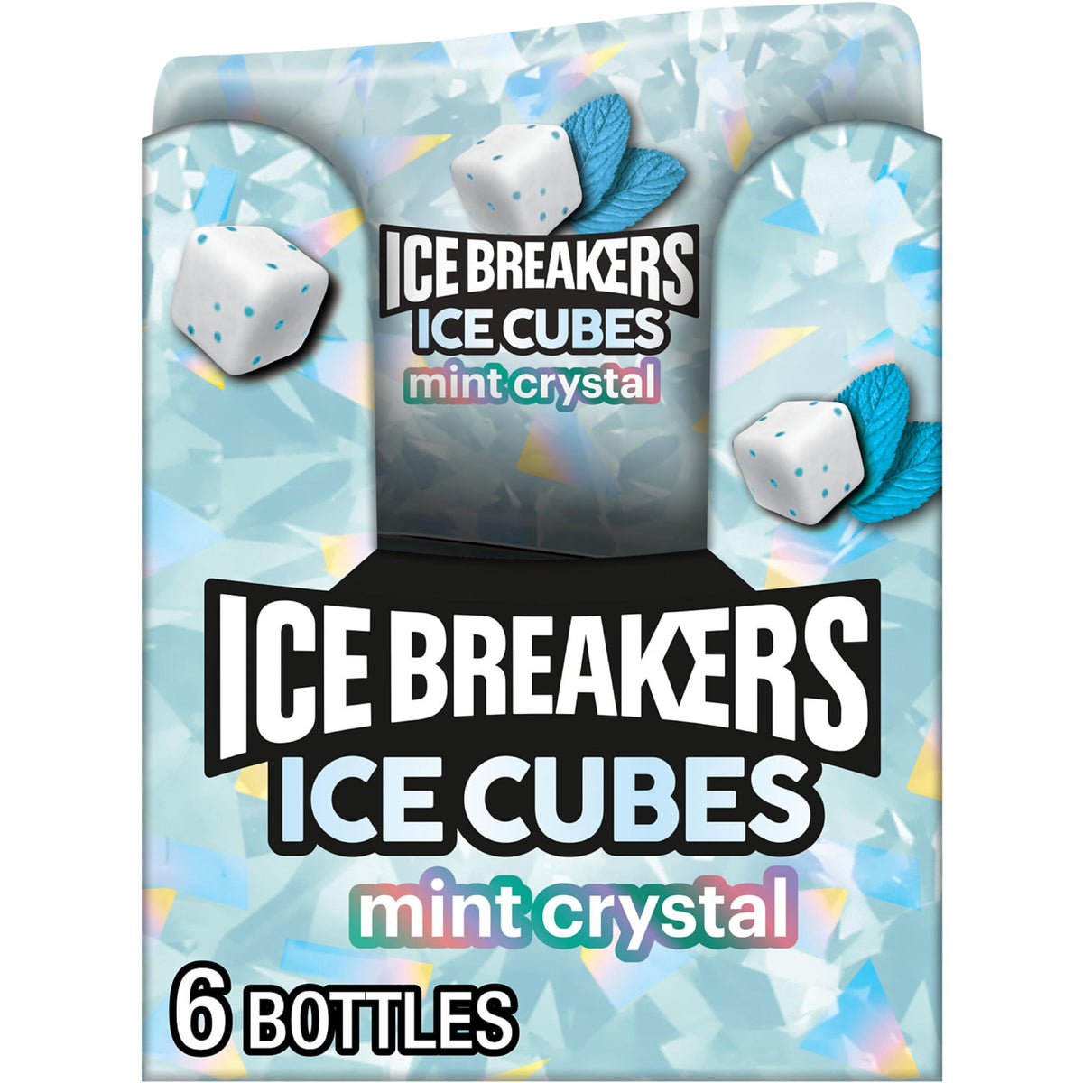 Ice Breakers Ice Cubes Mint Crystal Sugar Free Gum Bottles – 6 x 40 Pieces