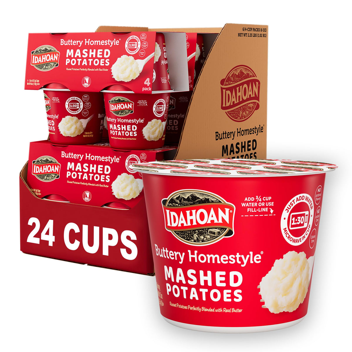 Idahoan Buttery Homestyle Mashed Potatoes Cup, 1.5oz — Pack of 24 | Real Idaho Potatoes | Gluten-Free
