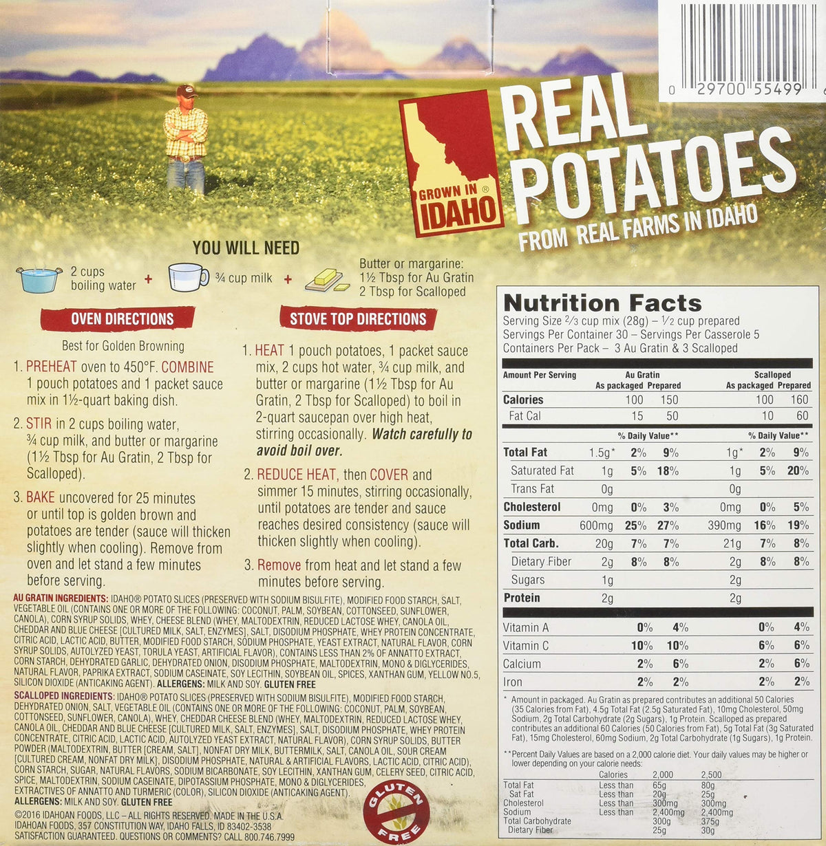 Idahoan Au Gratin & Scalloped Homestyle Casserole Potatoes — Gluten-Free Real Idaho Potatoes, 6-Box Combo (30 Servings)