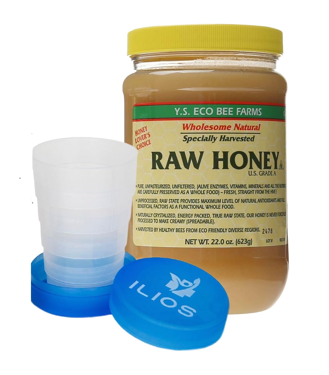 ILIOS Y.S. Eco Bee Farms Raw Honey – Organic Unfiltered, 22 oz Pack of 2 Jars