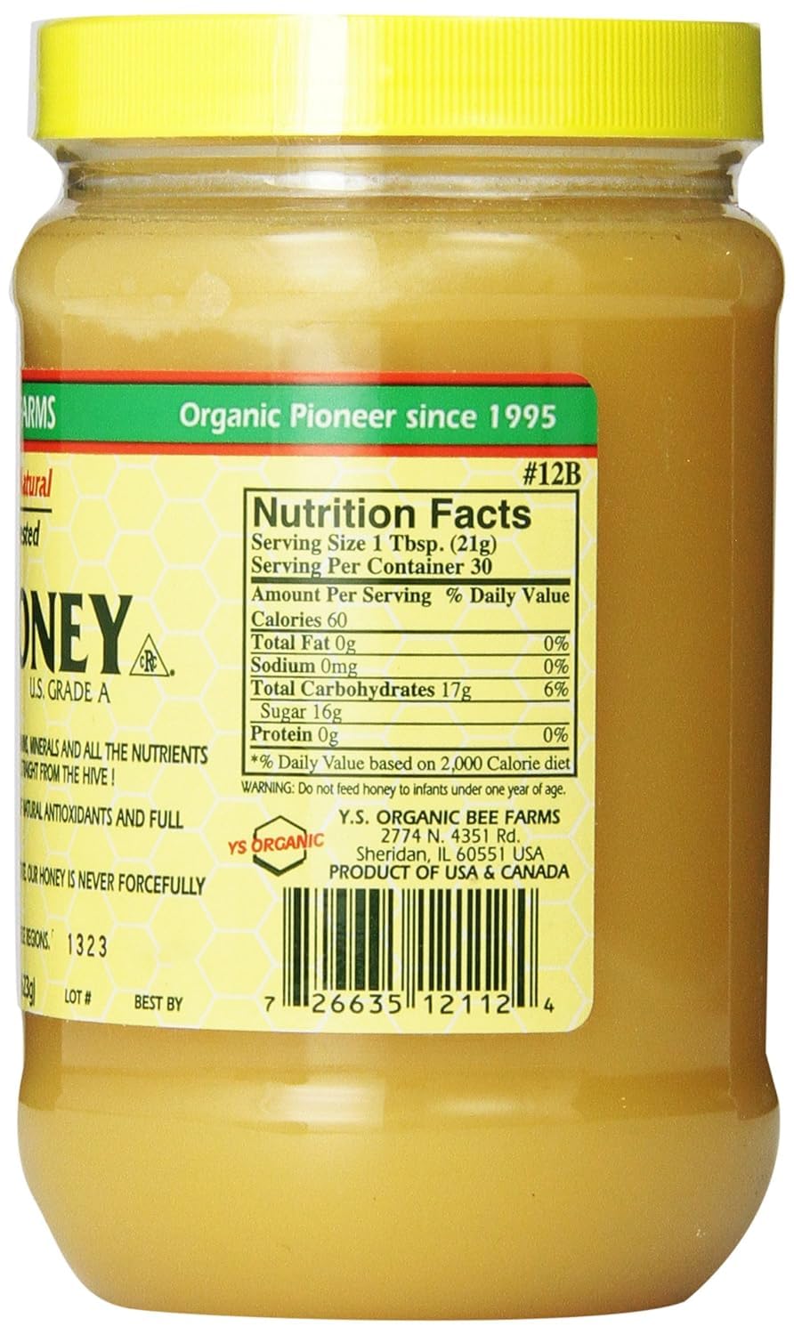 ILIOS Y.S. Eco Bee Farms Raw Honey – Organic Unfiltered, 22 oz Pack of 2 Jars