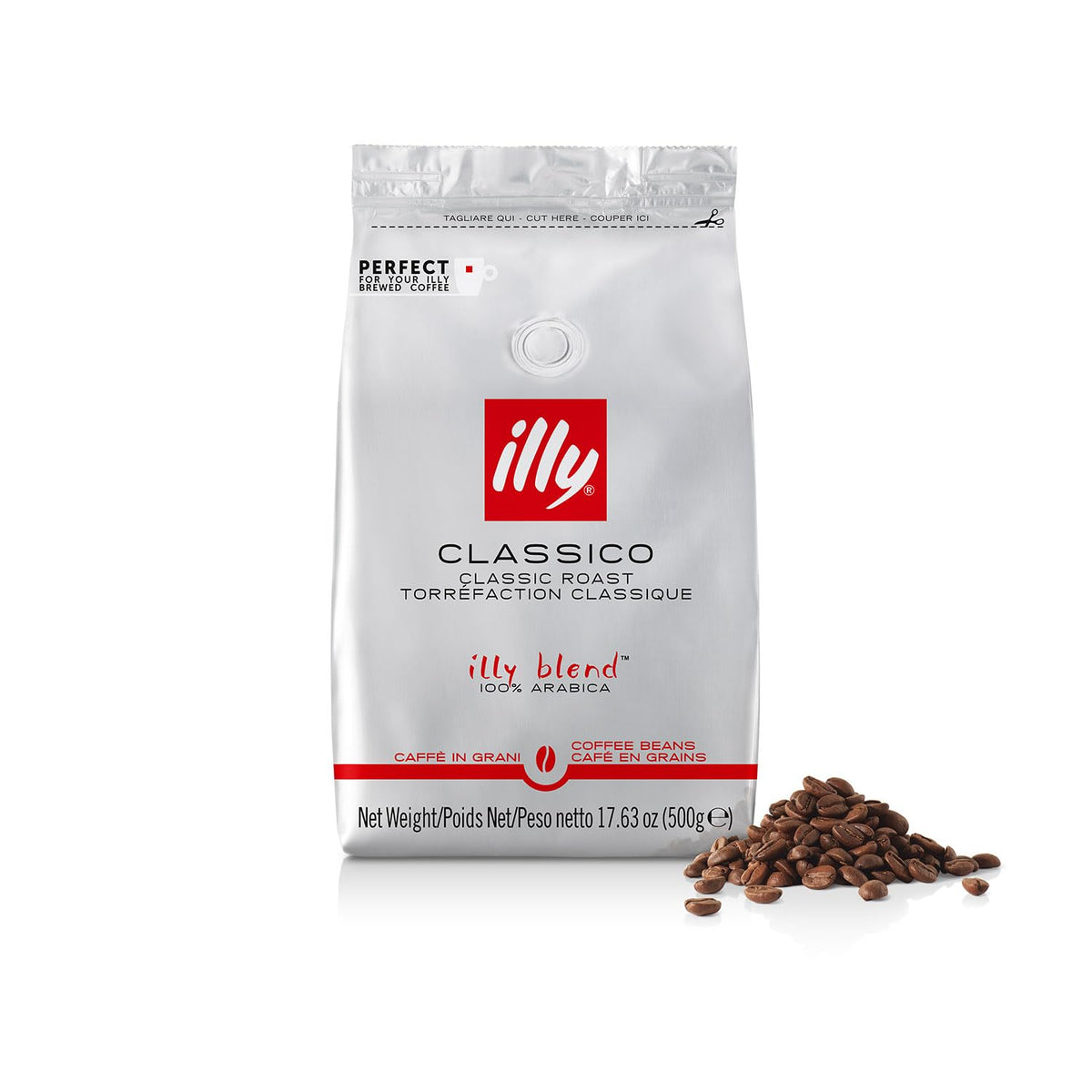 illy Whole Bean Coffee – Classico Medium Roast, 100% Arabica (17.6 oz)
