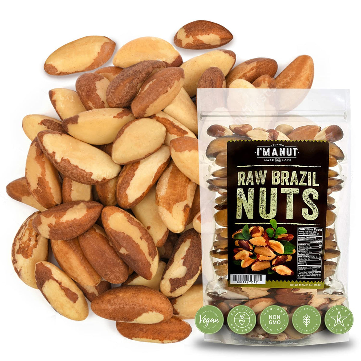 Premium Wild Harvested Raw Brazil Nuts – 1 lb | High Selenium, Gluten Free, Non-GMO, Kosher | I'm A Nut