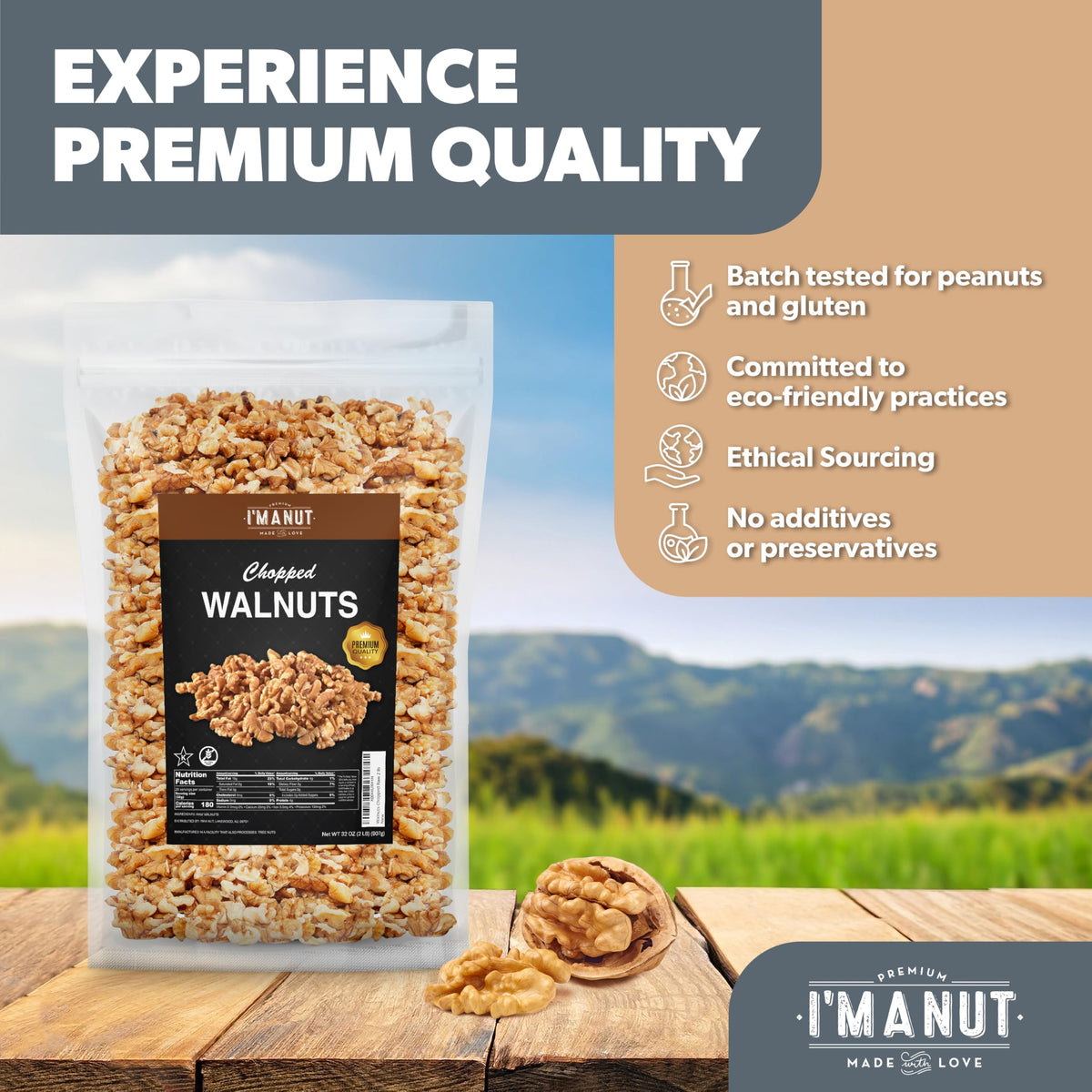 Premium Raw Chopped Walnuts 48oz | 100% Natural, Gluten & Peanut Free | I'm A Nut