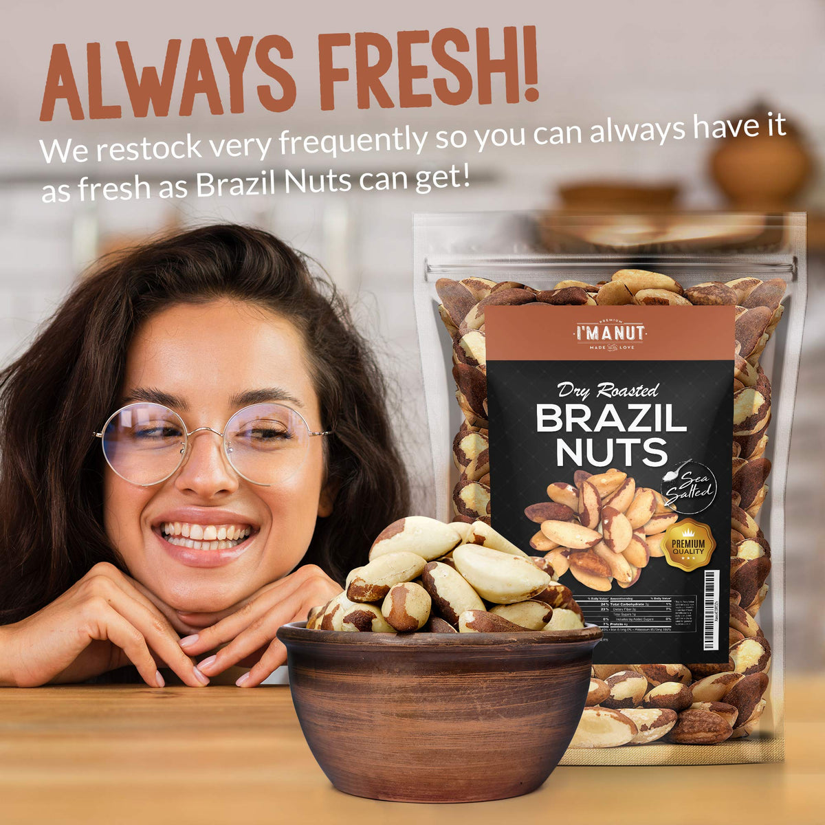 I'm A Nut Premium Wild Harvested Dry Roasted Brazil Nuts with Sea Salt – 1 lb, Gluten Free, Non-GMO, Kosher