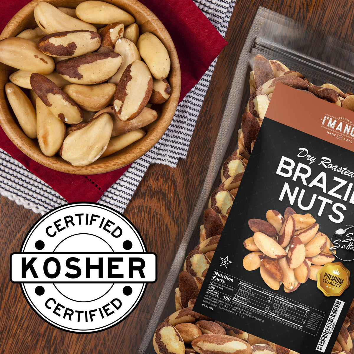 I'm A Nut Premium Wild Harvested Dry Roasted Brazil Nuts with Sea Salt – 1 lb, Gluten Free, Non-GMO, Kosher
