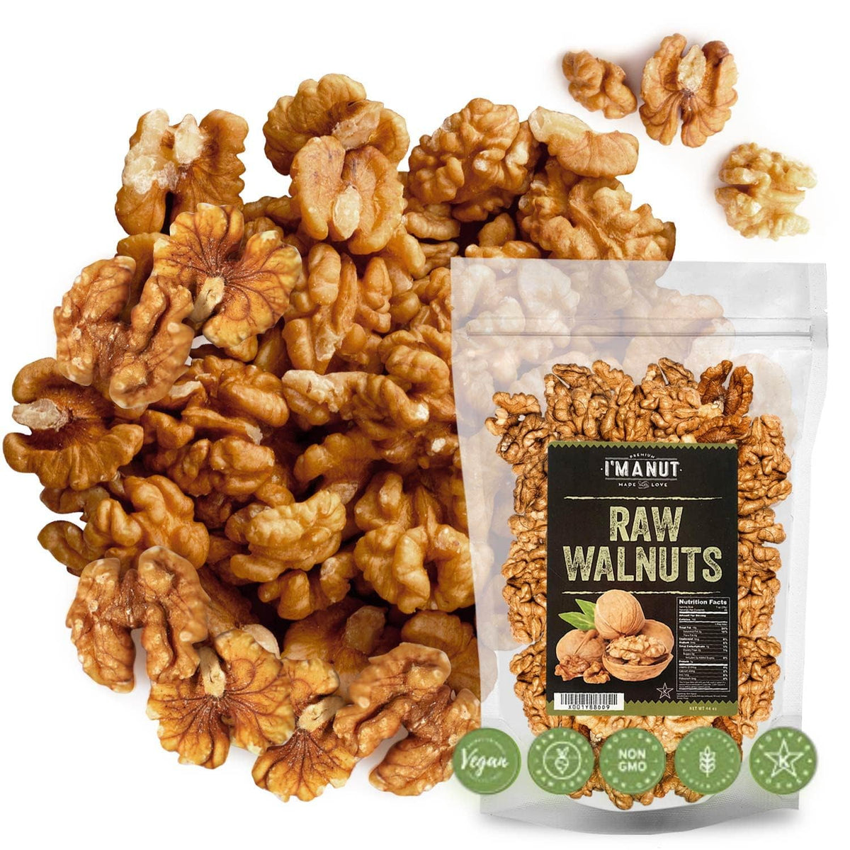 Im A Nut Premium Raw Walnut Halves & Pieces 32oz – Non-GMO, Gluten & Peanut Free