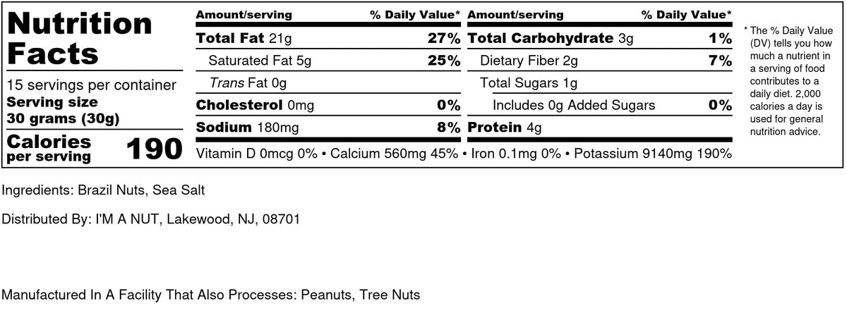 I'm A Nut Premium Wild Harvested Dry Roasted Brazil Nuts with Sea Salt – 1 lb, Gluten Free, Non-GMO, Kosher