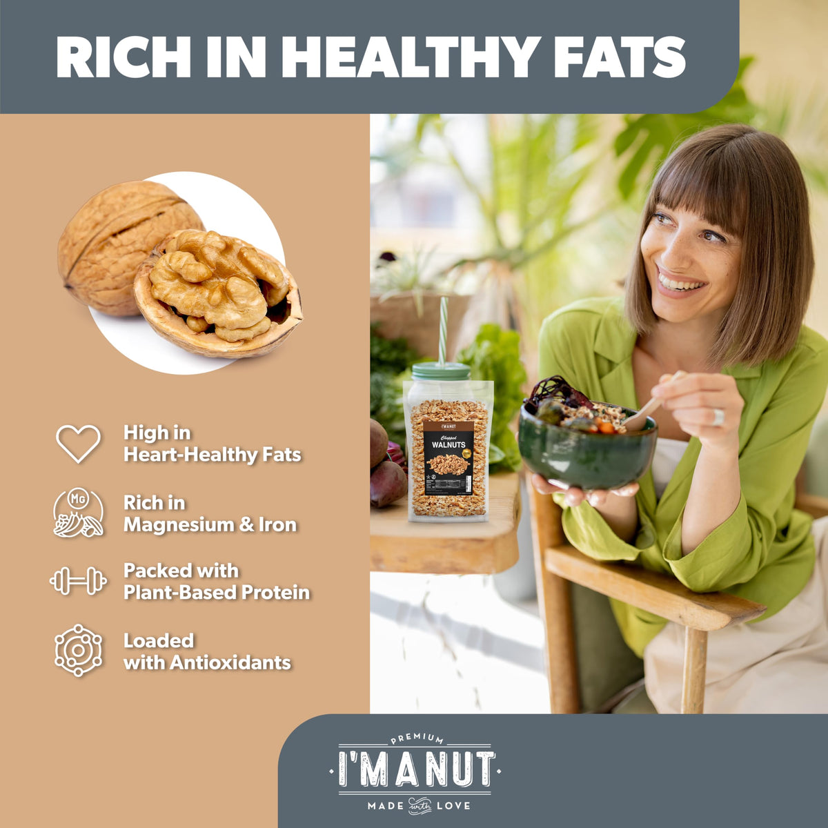 Im A Nut Premium Raw Walnut Halves & Pieces 32oz – Non-GMO, Gluten & Peanut Free
