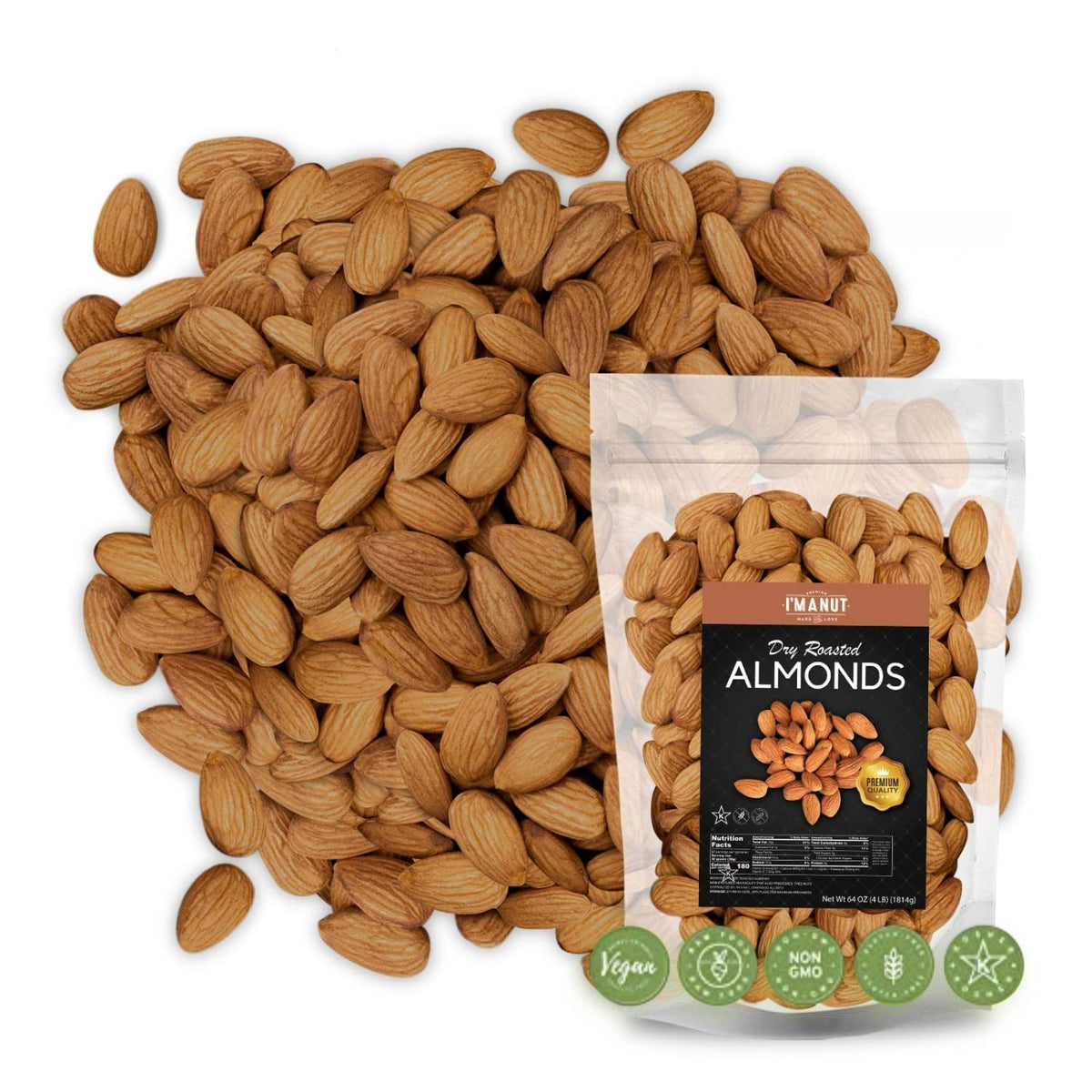 I'm A Nut Dry Roasted Almonds Unsalted — 32oz, Gluten & Peanut Free, No Oil, Non-GMO