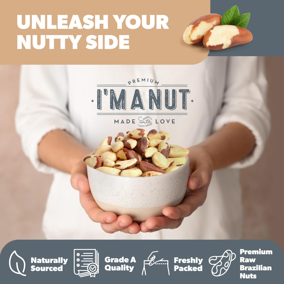 I'm A Nut Raw Broken Brazil Nuts, 2 lbs – Wild Harvested, High Selenium, Gluten Free, Non-GMO, Kosher