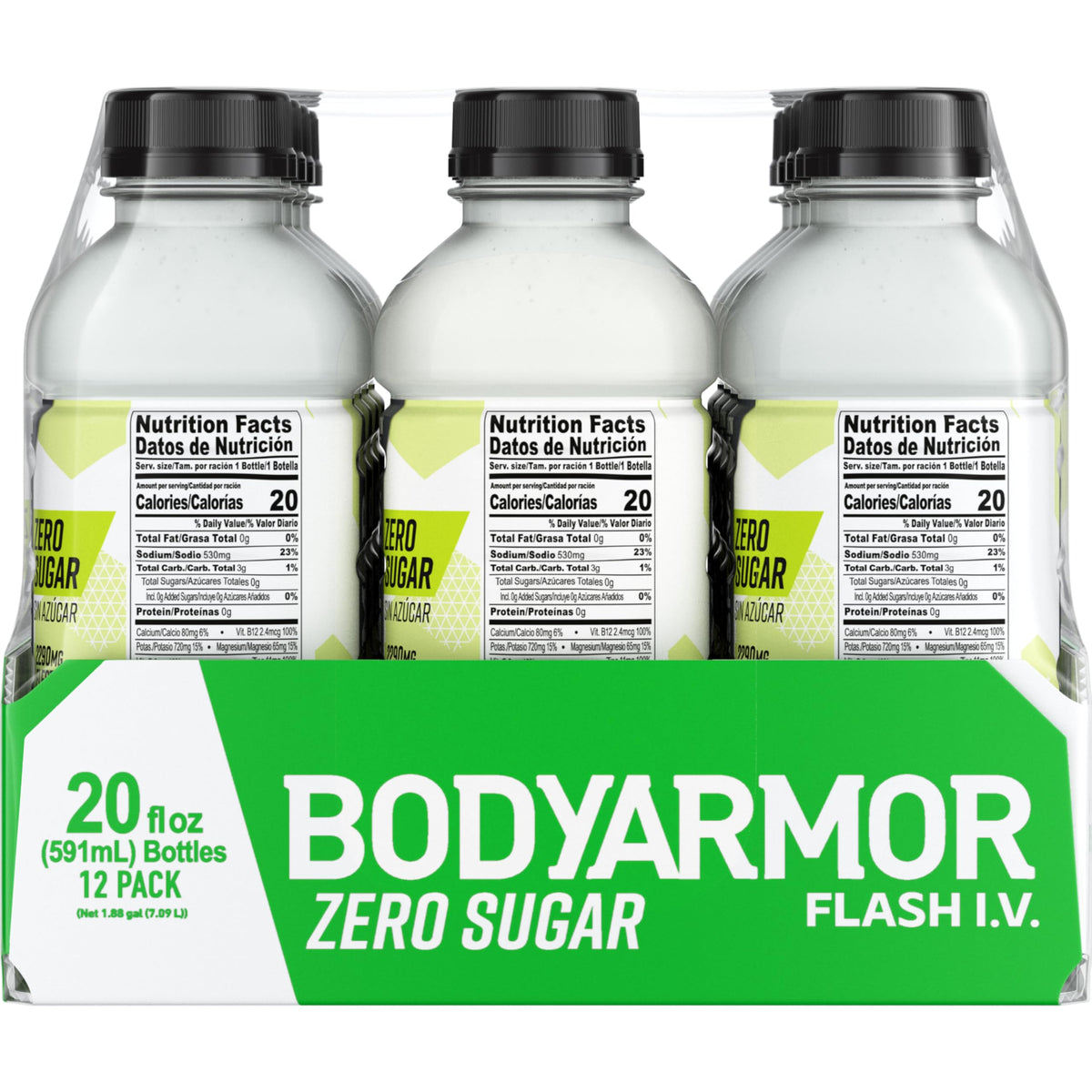 BODYARMOR Flash I.V. Zero Sugar Lemon Lime Electrolyte Beverage – 20 oz, 12-pack
