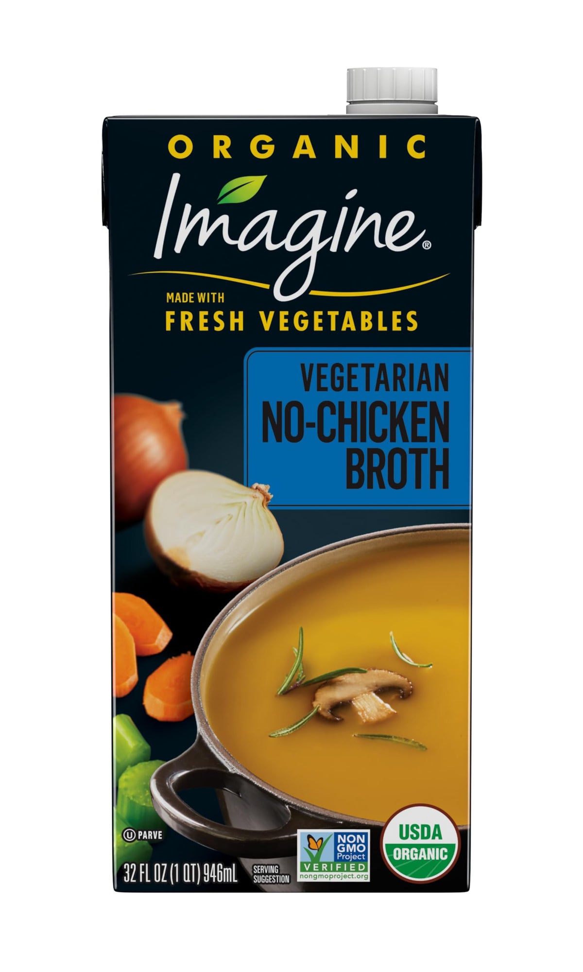 Imagine Organic Vegetarian No-Chicken Broth, 32 fl oz (Pack of 6) – Gluten Free & Vegan