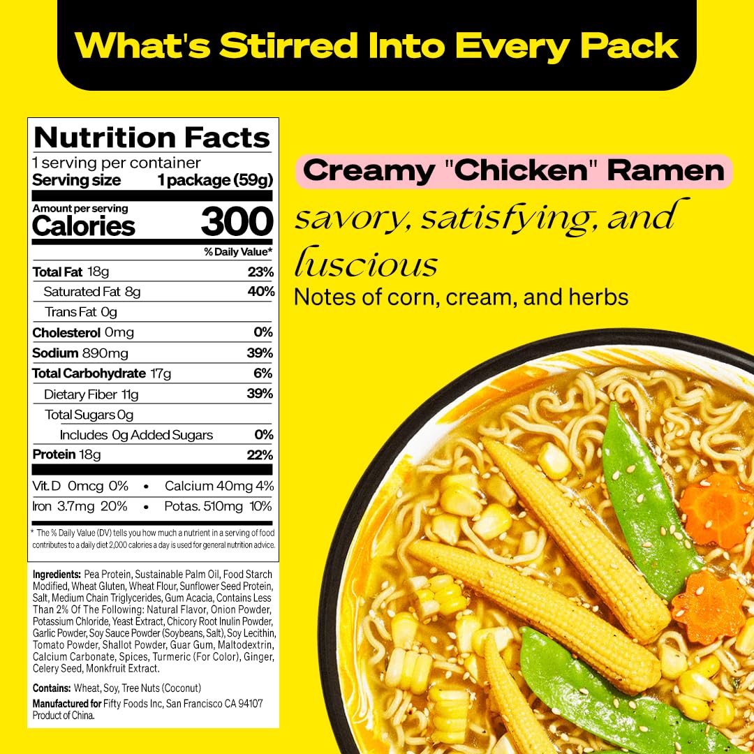 Immi Creamy Chicken Ramen Cup Noodles – 18g Plant-Based Protein, 8g Net Carbs, Ready to Eat, 6 Pack