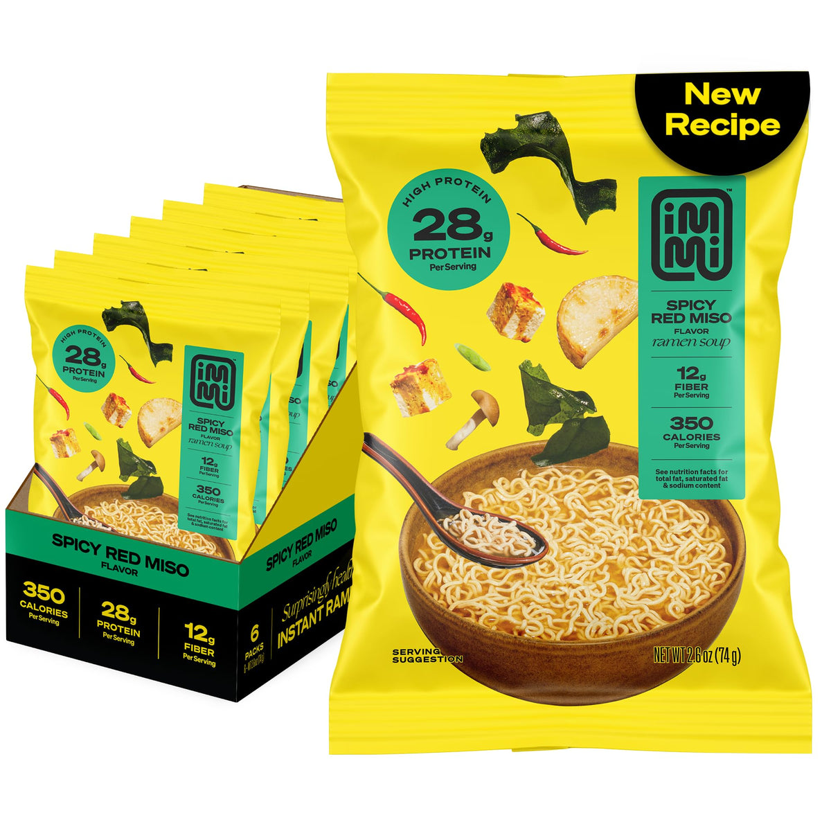 Immi Spicy Red Miso Ramen - Vegan, High Protein, Low Carb, 6-Pack