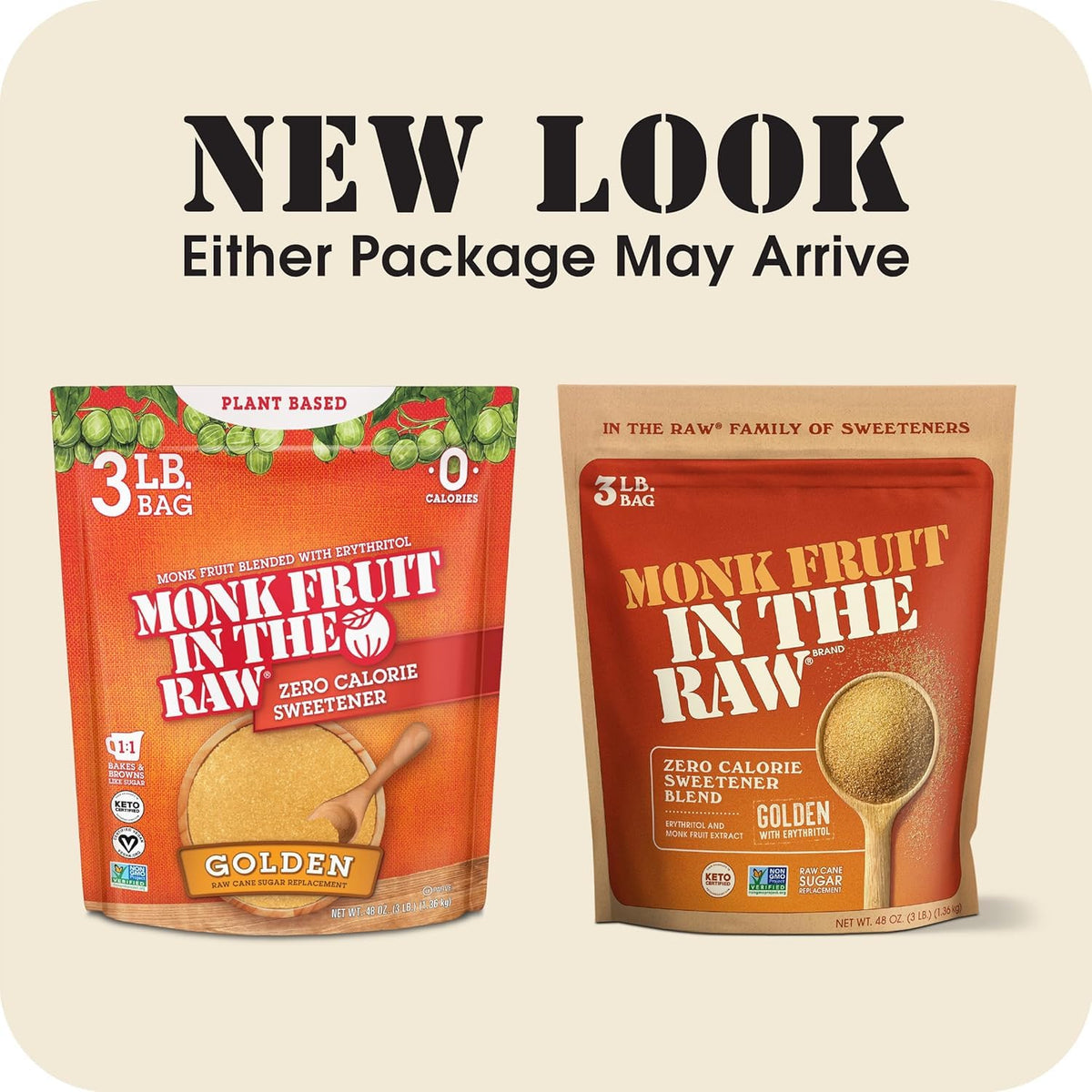 IN THE RAW Golden Monk Fruit 48 oz – Zero Calorie, 1:1 Sugar Substitute