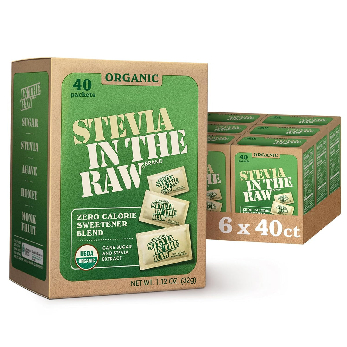 IN THE RAW Organic Stevia In The Raw – Zero Calorie Sugar Substitute, 40 Packets (6 Pack) | Vegan, Gluten-Free, Non-GMO