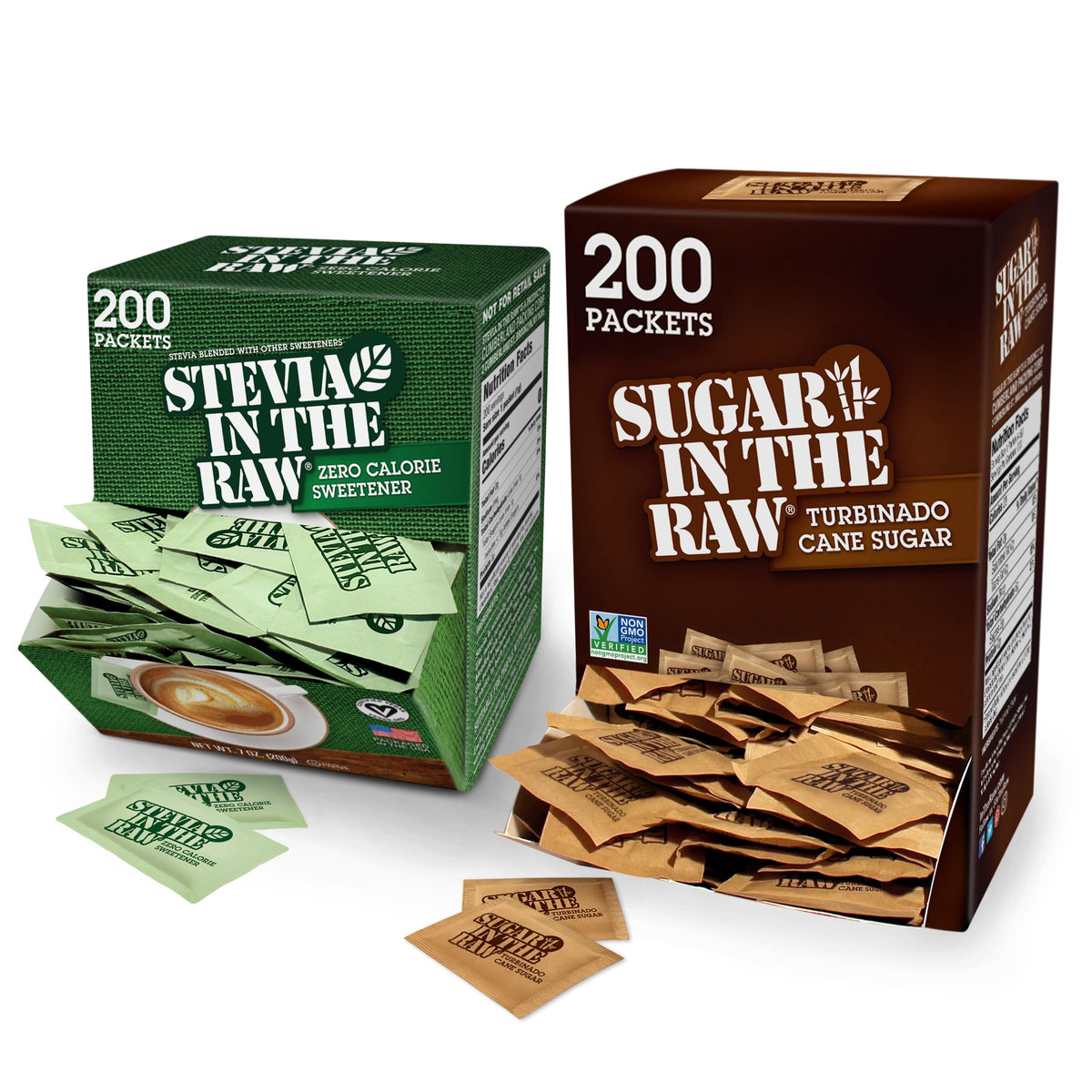 In the Raw Sugar & Stevia Bundle – 200 Turbinado Packets + 200 Stevia Packets
