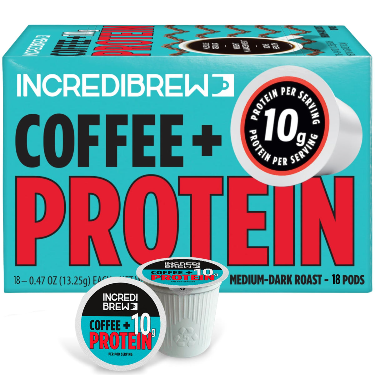 Incredibrew Protein Coffee Pods – 10g Protein, Keto Friendly, No Sugar, Medium-Dark Roast