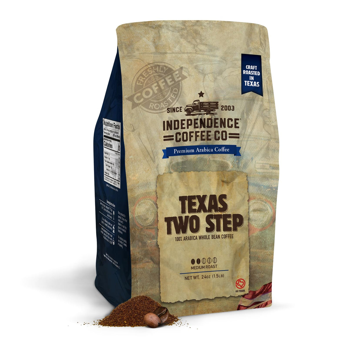 Independence Coffee Co. Texas Two Step – Caramel, Vanilla & Pecan, Light Roast, 24 oz Whole Bean