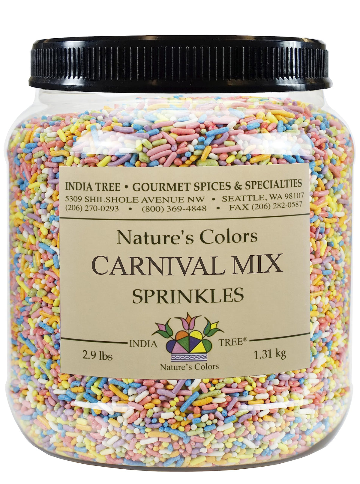 Pastel Rainbow Sprinkles – Dye-Free, Allergen-Free, Plant-Based Colors | 2.9 lb Canister | India Tree Nature’s Colors