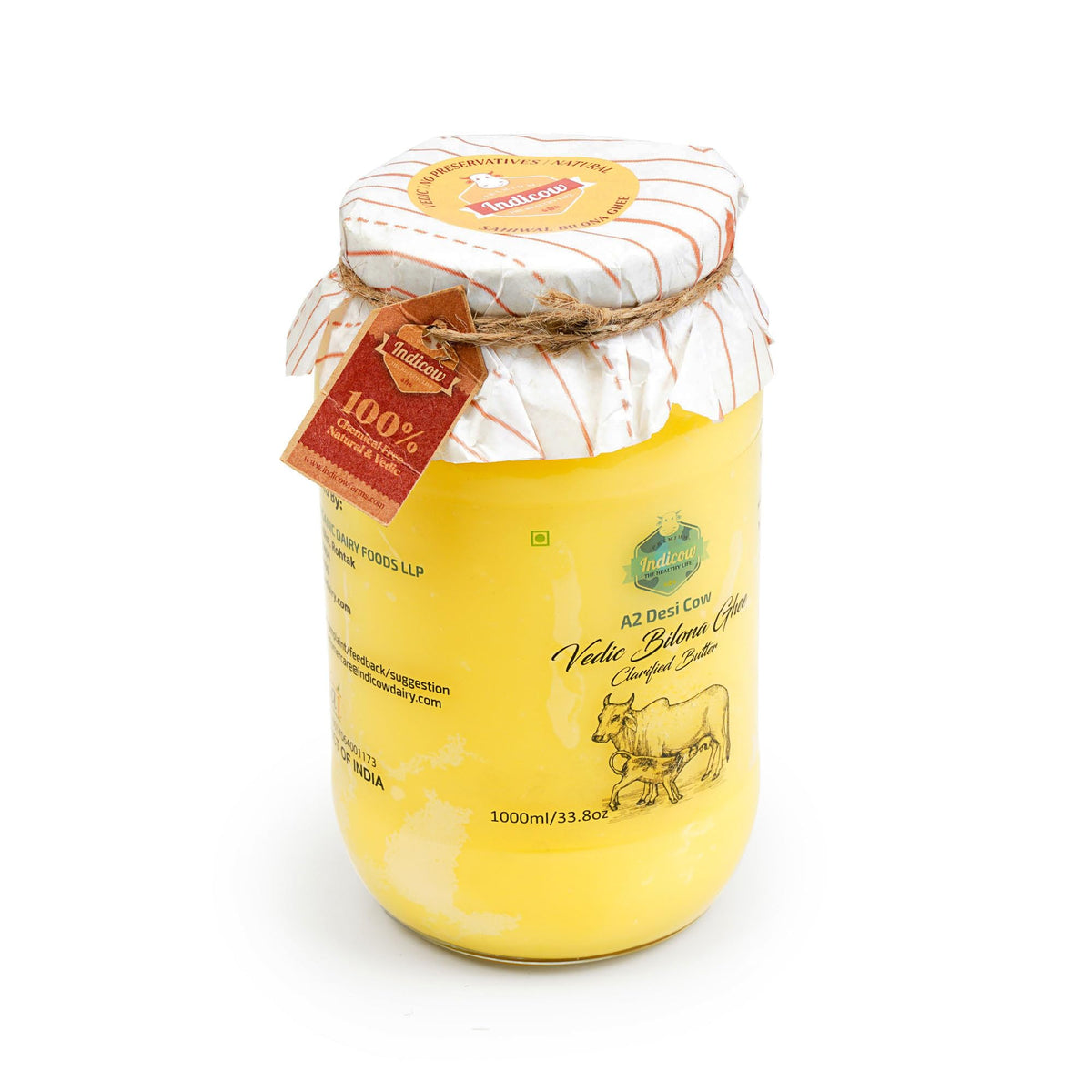 Indicow A2 Desi Sahiwal Ghee – Grass-Fed, Lab-Tested 1000ml
