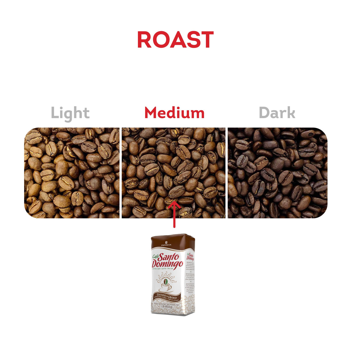 Café Santo Domingo INDUBAN – 2x 16 oz Whole Bean Coffee, Medium Roast