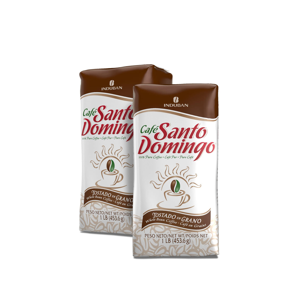 Café Santo Domingo INDUBAN – 2x 16 oz Whole Bean Coffee, Medium Roast