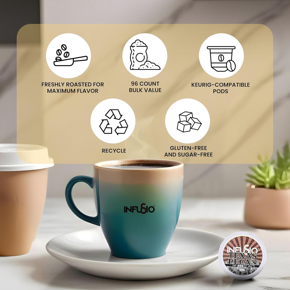 InfuSio Flavored Coffee Pods Variety Pack – 48 Cups, 12 Gourmet Medium Roast Dessert-Inspired Flavors, Keurig K-Cup 2.0 Compatible