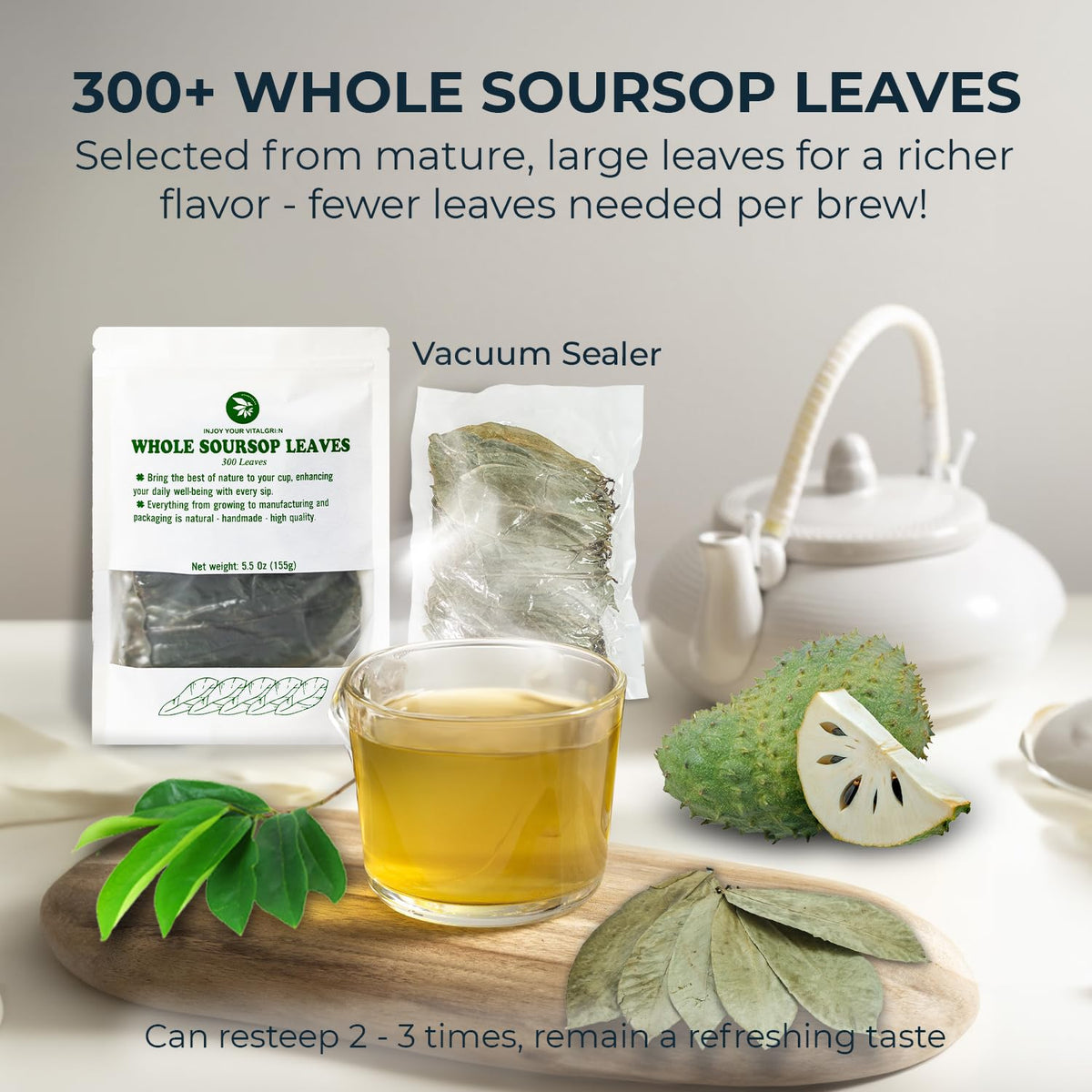 INJOY YOUR VITALGRI:N Soursop Leaf Tea – Handpicked, Caffeine-Free, Re-Steepable, 100+ Cups